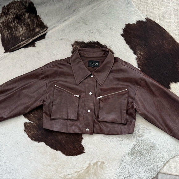 BY.DYLN Brown Leather Cropped Jacket - Picture 3 of 7